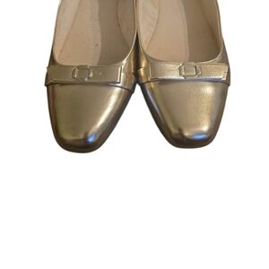 Anne Klein Metallic Gold Square Toe Flats with Petite Buckle